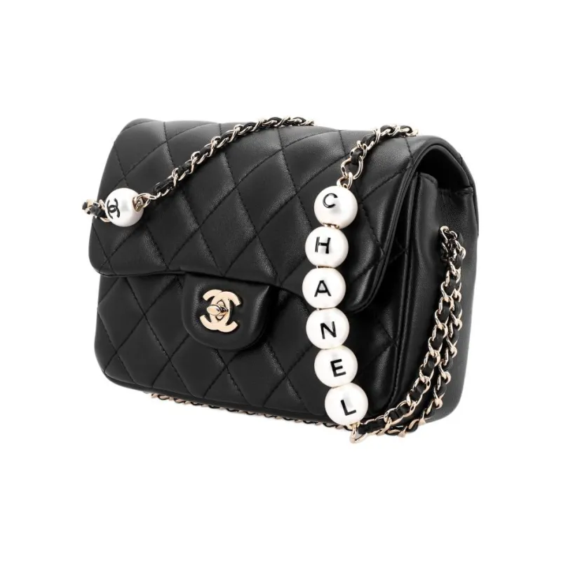 CHANEL Lambskin Shoulder Bag Women's Black-1