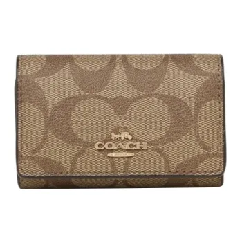 COACH Canvas With Leather Coin Purses Key Pouches Women's Brown