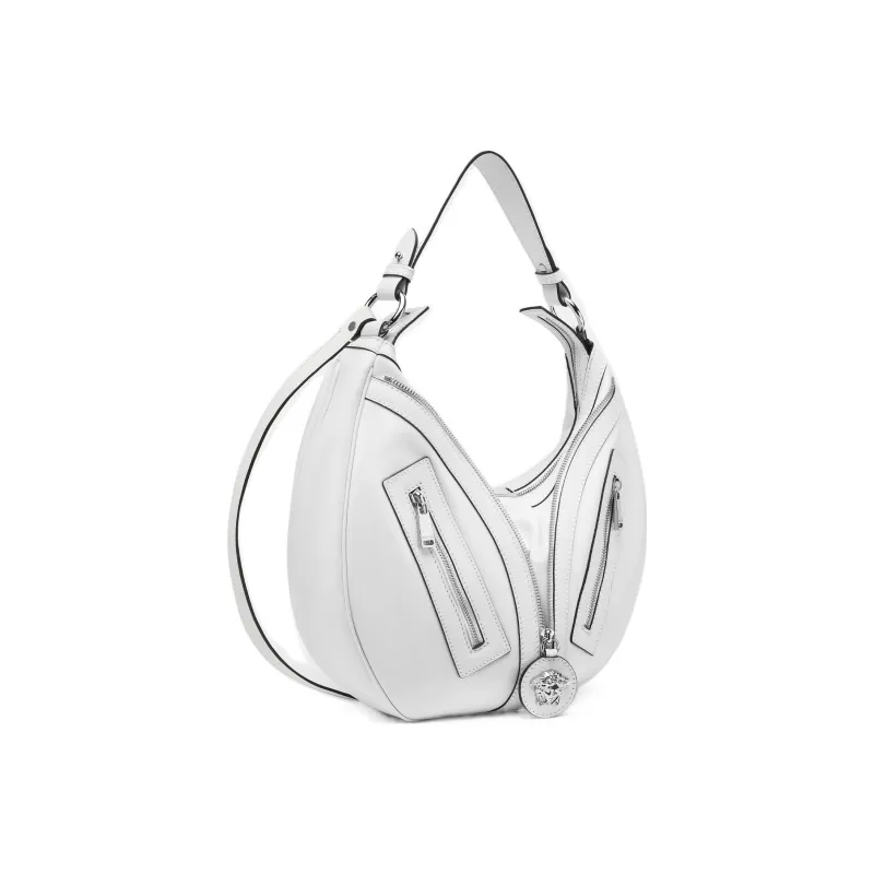 VERSACE Cow Leather Hobo Biker Shoulder Bag Handbag Large Size Women's White-1