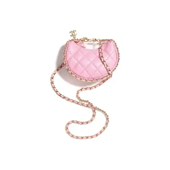 CHANEL Lambskin Hobo Bag, Dumpling Bag, Handbag, Shoulder Bag, Crossbody Bag Mini Women's Pink