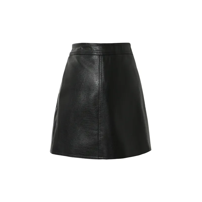 SOON FLOWER Spring Leather Short Skirts Women's Black-1