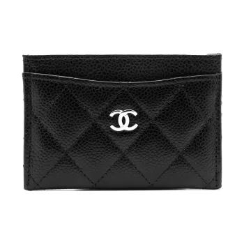 CHANEL Grain Calfskin Card Holder Women's Black