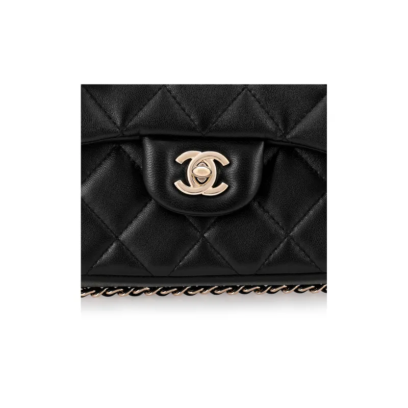 CHANEL Lambskin Shoulder Bag Women's Black-4