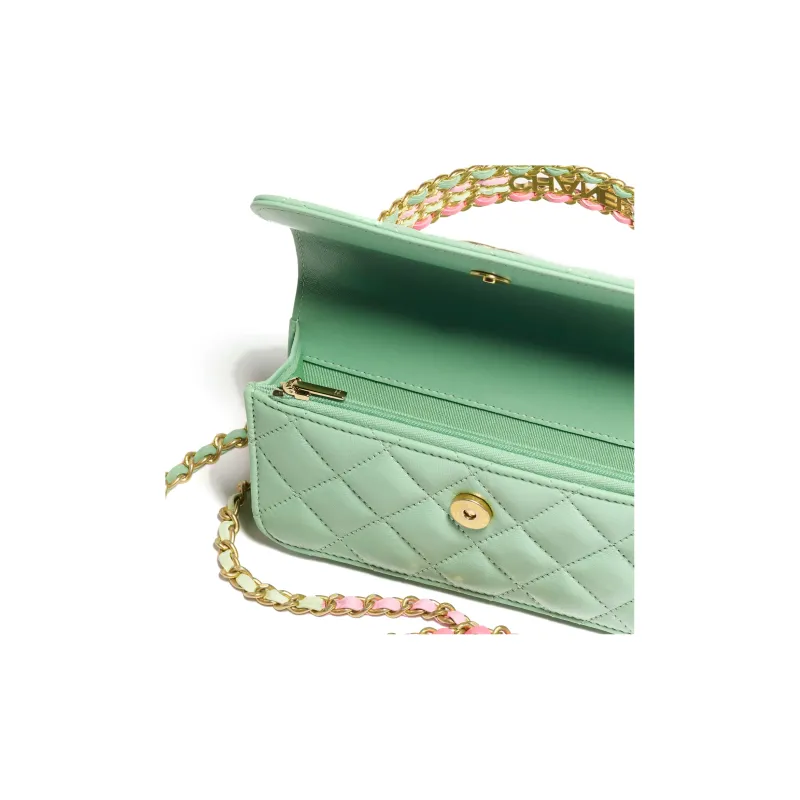 CHANEL Calfskin Chain Bag, Cell Phone Pouch, Handbag, Shoulder Bag, Crossbody Bag Women's Light Green-3