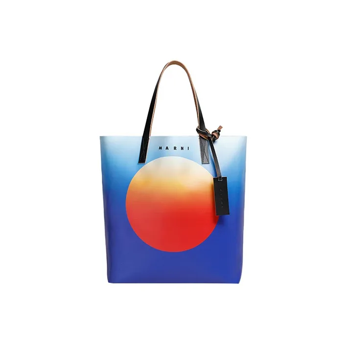 MARNI Tribeca Cow Leather Tote Bag Shopping Bag Shoulder Bag Handbag Men's Blue/Orange-0