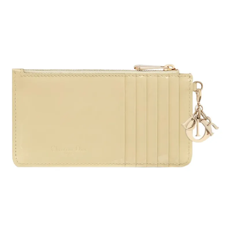 DIOR Lady Dior Patent Leather Calfskin Card Holder Small Size Women's Light Yellow-2