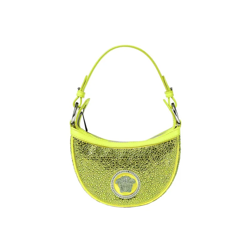 VERSACE Sheepskin Hobo Biker Shoulder Bag Handbag Small Size Women's Fluorescent Color-0