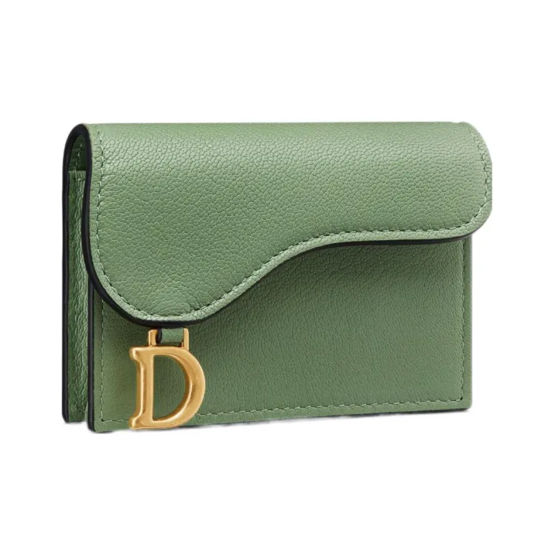 DIOR Saddle Sheepskin Card Clip Card Holder Women's Green-1