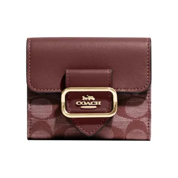 COACH Morgan Canvas With Smooth Leather Clutches Wallets Small Size Women's Brown