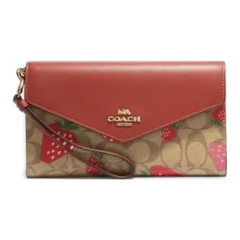 COACH Envelope Canvas With Leather Envelope Bag, Clutch Small Size Women's Brown & Umber