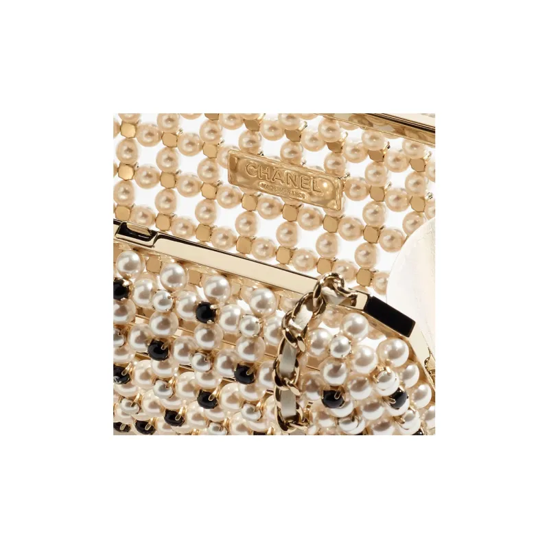 CHANEL Glass Beads Evening Bag, Crossbody Bag, Shoulder Bag Women's White & Black-3
