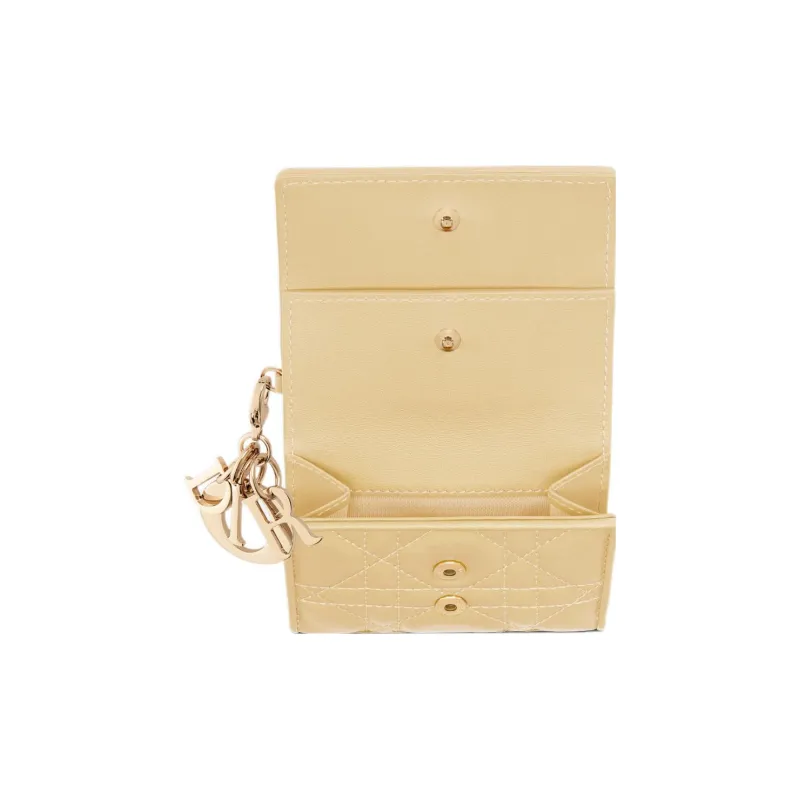 DIOR Lady Dior Lambskin Wallet Women's Light Yellow-2