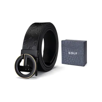 GOLF Cow Split Leather Automatic Buckle Belt Men's Black/Black Gold 3.5cm