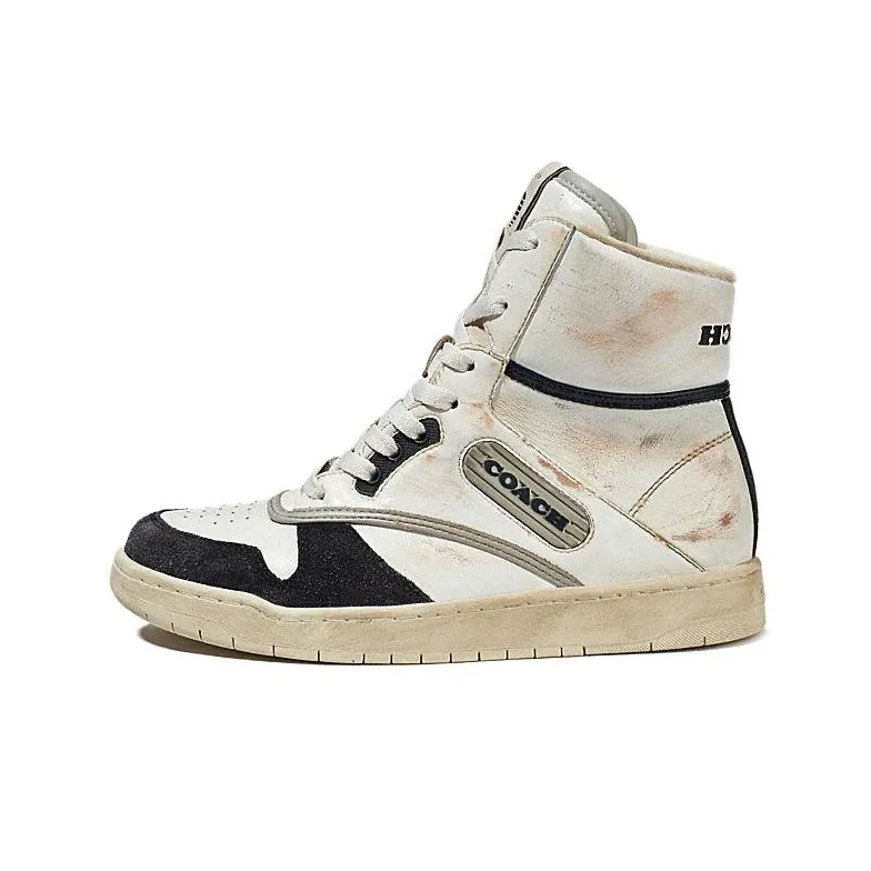 COACH High-Top Stylish Skateboarding Shoes Women's White Black-0