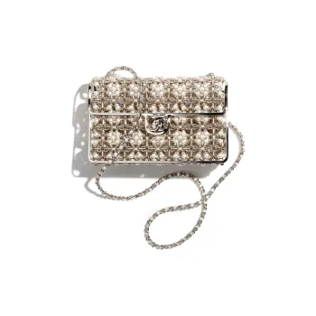 CHANEL Rhinestone Eveningwear Bag, One Shoulder Crossbody Clutch Women's Silver