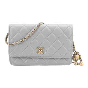 CHANEL Lambskin Woc Wallet On Chain Crossbody Bag, Shoulder Bag Women's Light Gray