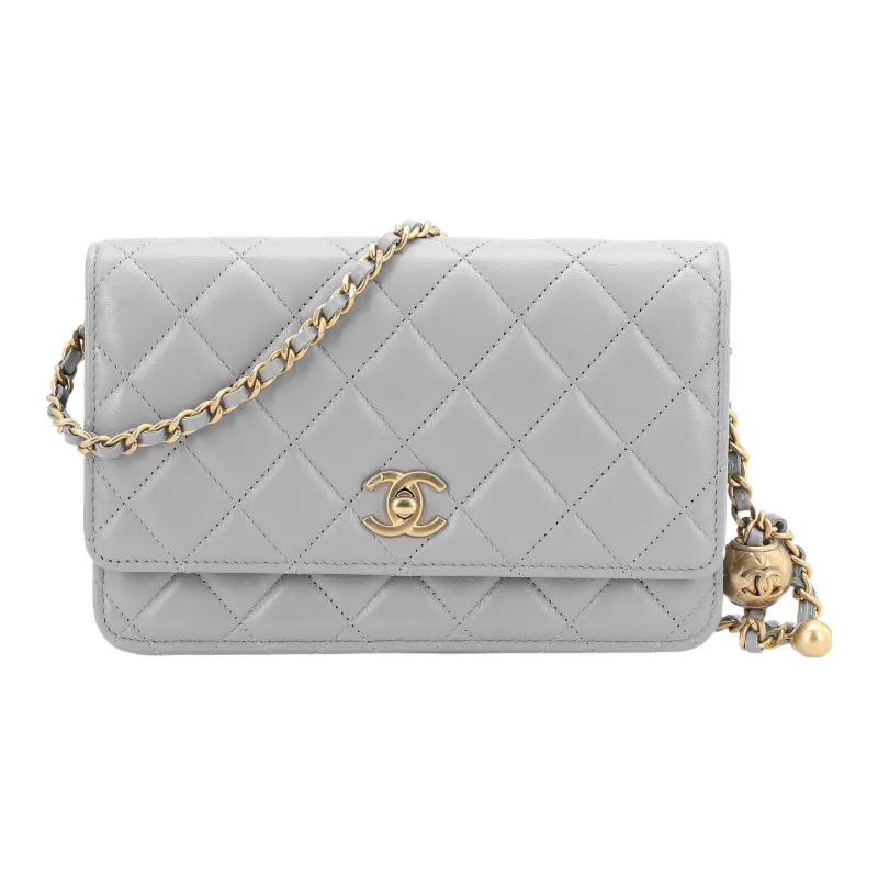 CHANEL Lambskin Woc Wallet On Chain Crossbody Bag, Shoulder Bag Women's Light Gray-0