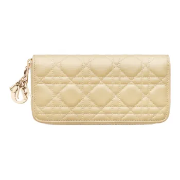 DIOR Lady Dior Lambskin Clutches Card Holder Wallet Women's Light Yellow