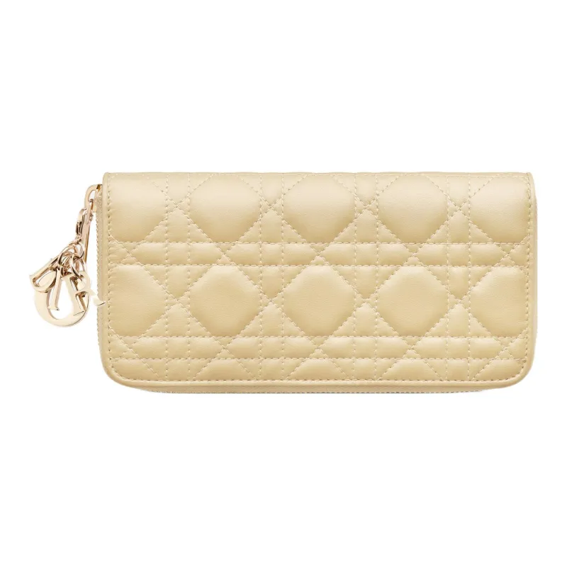 DIOR Lady Dior Lambskin Clutches Card Holder Wallet Women's Light Yellow-0