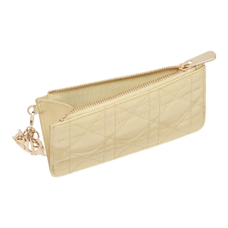 DIOR Lady Dior Patent Leather Calfskin Card Holder Small Size Women's Light Yellow-1