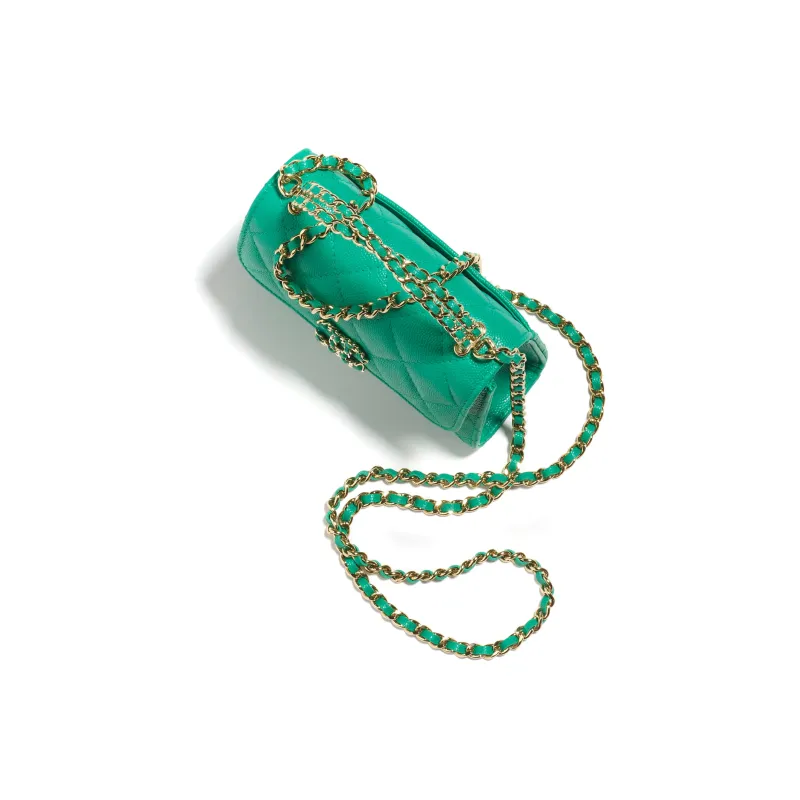 CHANEL Bright Grain Calfskin Flap Bag, Shoulder Bag, Crossbody Bag, Handbag Women's Green-2