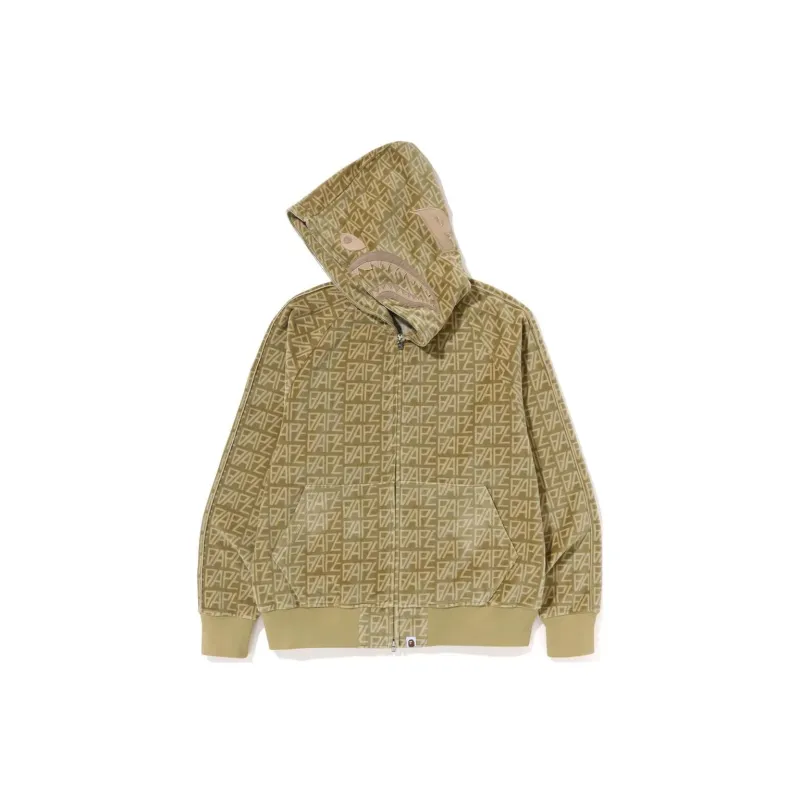 Bape Logo Monogram Velour Shark Full Zip Hoodie-3