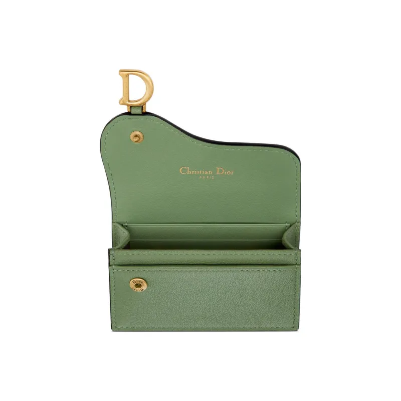 DIOR Saddle Sheepskin Card Clip Card Holder Women's Green-2