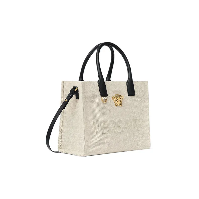 VERSACE Cow Leather Tote Bag Shopping Bag Shoulder Bag Crossbody Bag Handbag Small Size Women's Beige-1
