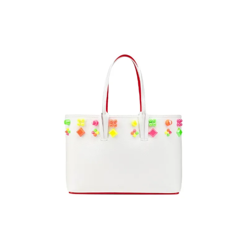 CL LUBOTING Calfskin Tote Bag Shopping Bag Shoulder Bag Crossbody Bag Handbag Small Size Women's White-3