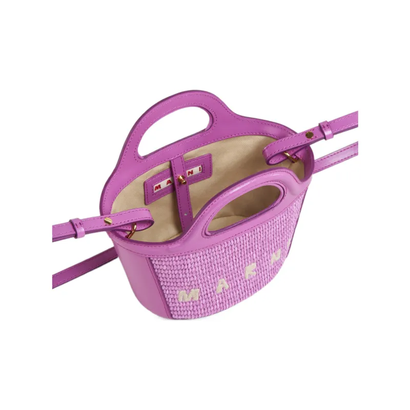 MARNI TROPICALIA Leather Patchwork With Raffia Shoulder Bag Crossbody Bag Handbag Extra Small Women's Purple-4