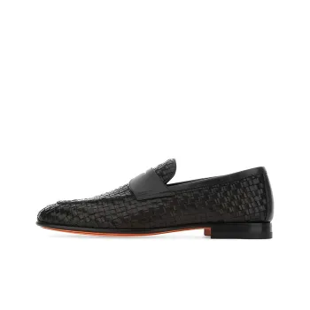 Santoni Almond Toe Woven Penny Loafers