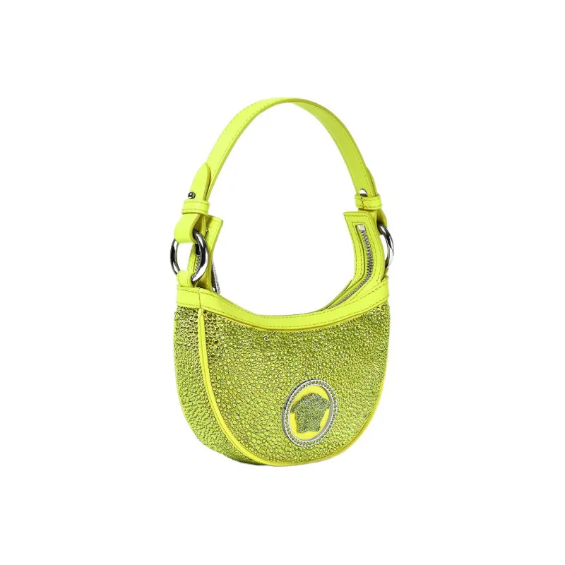 VERSACE Sheepskin Hobo Biker Shoulder Bag Handbag Small Size Women's Fluorescent Color-1