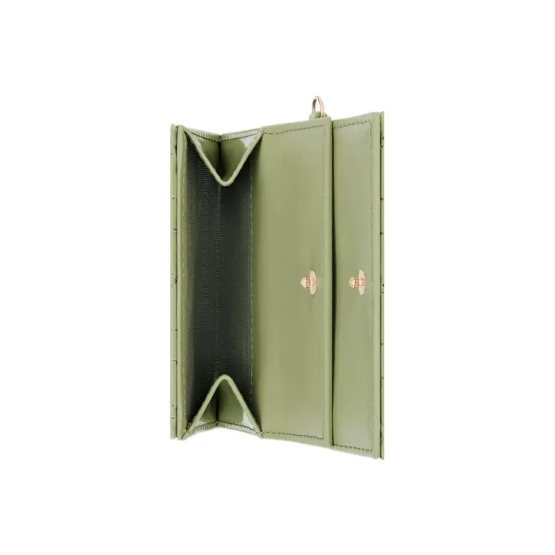DIOR Lady Dior Patent Leather Calfskin Wallet Women's Green-2