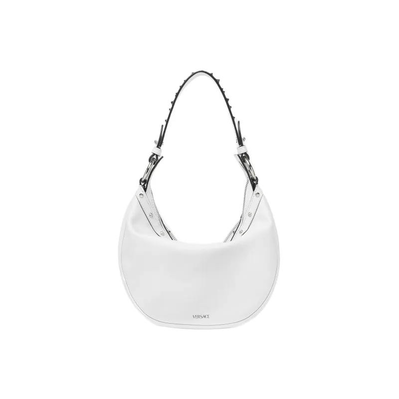 VERSACE Calfskin Hobo Biker Shoulder Bag Handbag Large Size Women's Silver-2