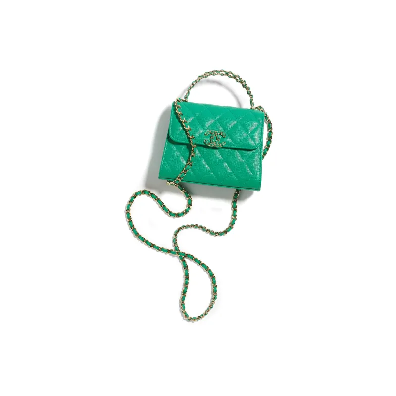 CHANEL Bright Grain Calfskin Flap Bag, Shoulder Bag, Crossbody Bag, Handbag Women's Green-0