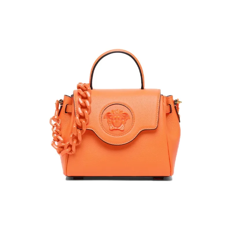VERSACE La Medusa Cow Leather Shoulder Bag Crossbody Bag Handbag Small Size Women's Orange-0