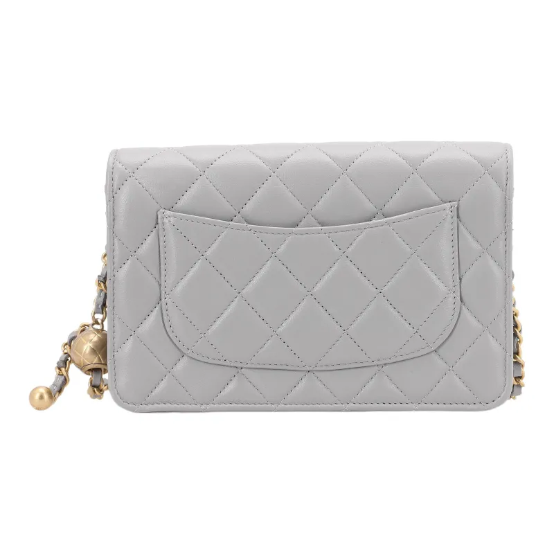 CHANEL Lambskin Woc Wallet On Chain Crossbody Bag, Shoulder Bag Women's Light Gray-2
