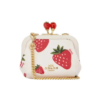 COACH Card Case Leather Wallets Card Holders Women's White & Red