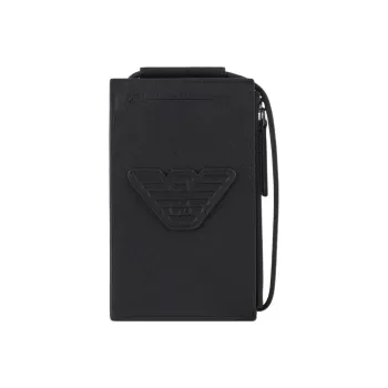 EMPORIO ARMANI Leather Cell Phone Pouch Card Holder Wallet Men's Black