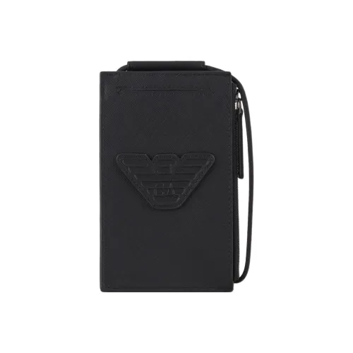 EMPORIO ARMANI Leather Cell Phone Pouch Card Holder Wallet Men's Black