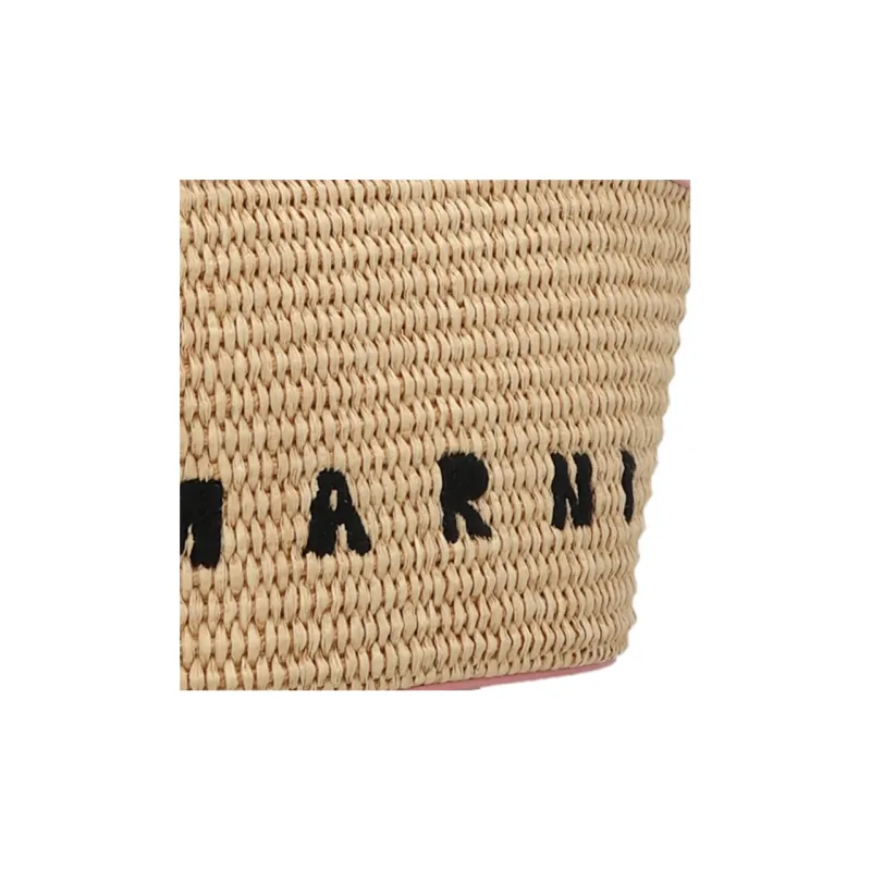 MARNI Cotton With Leather And Raffia Shoulder Bag, Crossbody Bag, Handbag Women's Pink/Brown/Black-4