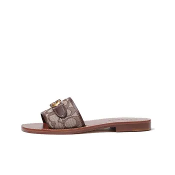 COACH Slip Resistant Slide Slippers Women's Dark Coffee