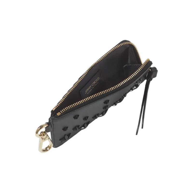 Jimmy Choo Smooth Calf Leather Business Card Holder Card Case Women's Black-3