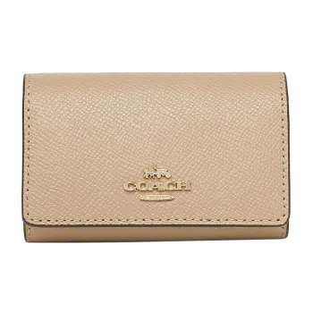 COACH Litchi Grain Leather Coin Purse Key Pouch Women's Gray