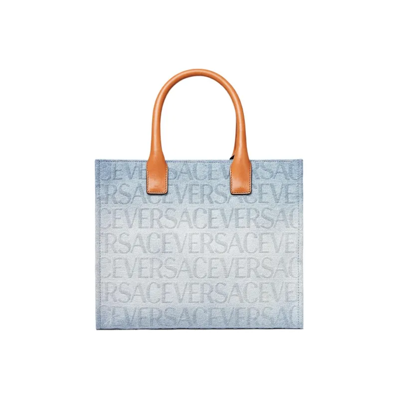 VERSACE La Medusa Cotton With Calfskin Tote Bag Shopping Bag One Shoulder Handbag Women's Blue White Gradient-2