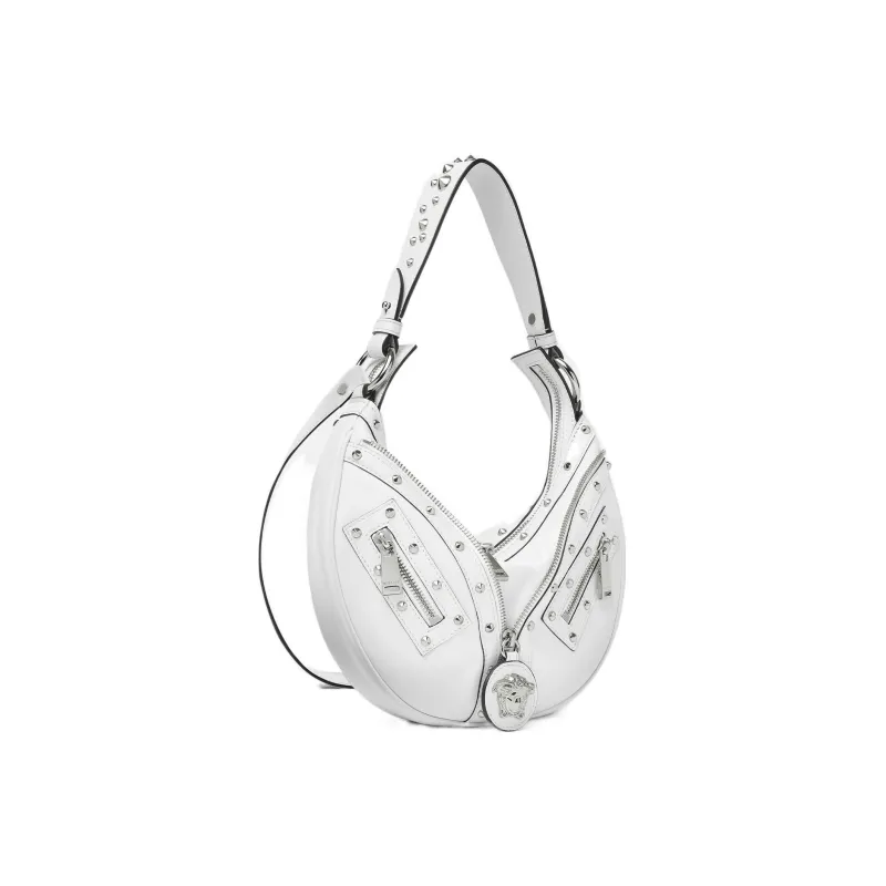 VERSACE Calfskin Hobo Biker Shoulder Bag Handbag Large Size Women's Silver-1