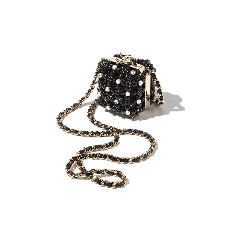CHANEL Glass Beads Evening Bag, Crossbody Bag, Shoulder Bag Mini Women's Black & White-1
