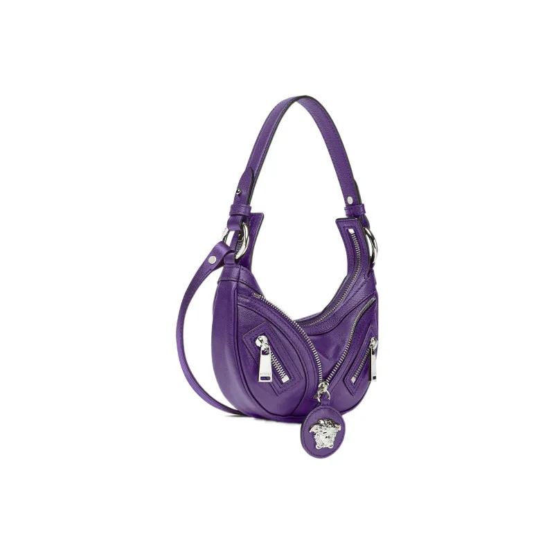 VERSACE Calfskin Hobo Biker Shoulder Bag Handbag Small Size Women's Purple-1
