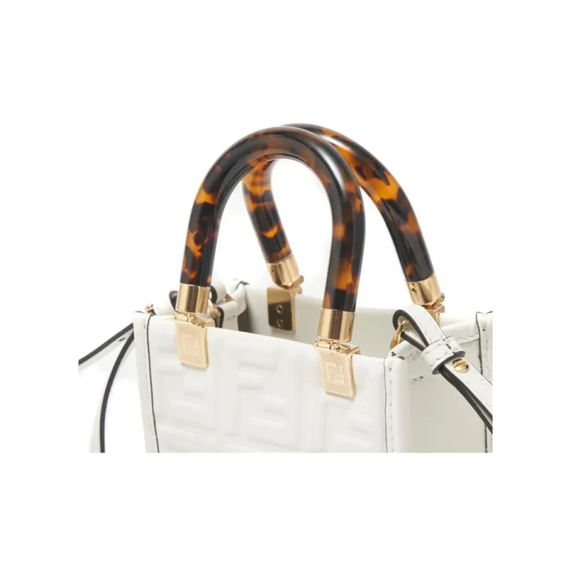 FENDI Sunshine Cow Leather Handbag, Shoulder Bag, Crossbody Bag Mini Women's White-2