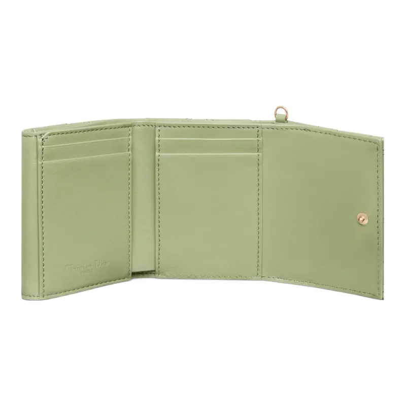 DIOR Lady Dior Patent Leather Calfskin Wallet Women's Green-3